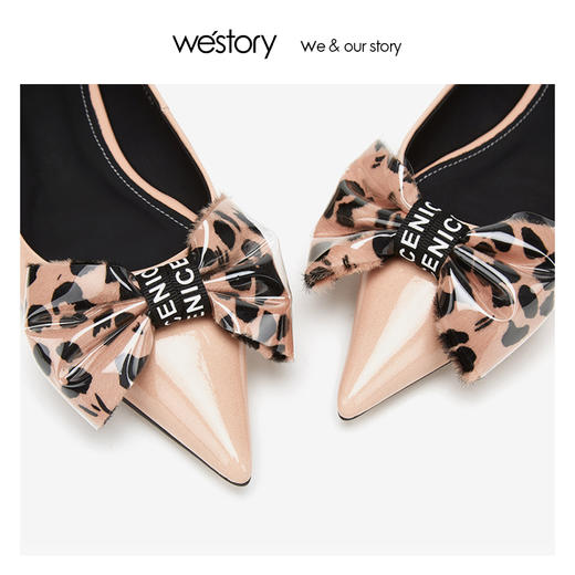 westory2019新款性感豹纹尖头平底单鞋女蝴蝶结休闲风W29AE50081 商品图3