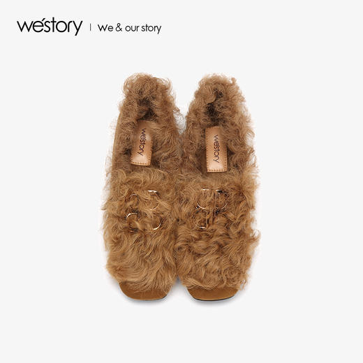 westory冬季新款毛毛鞋内里加绒低跟单鞋舒适女鞋W284M81141 商品图3