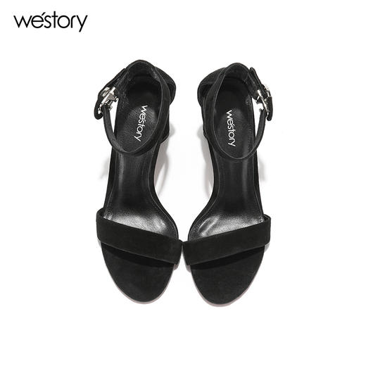 westory夏季凉鞋一字式扣带镂空露趾高跟鞋粗跟女鞋W272G60001 商品图3