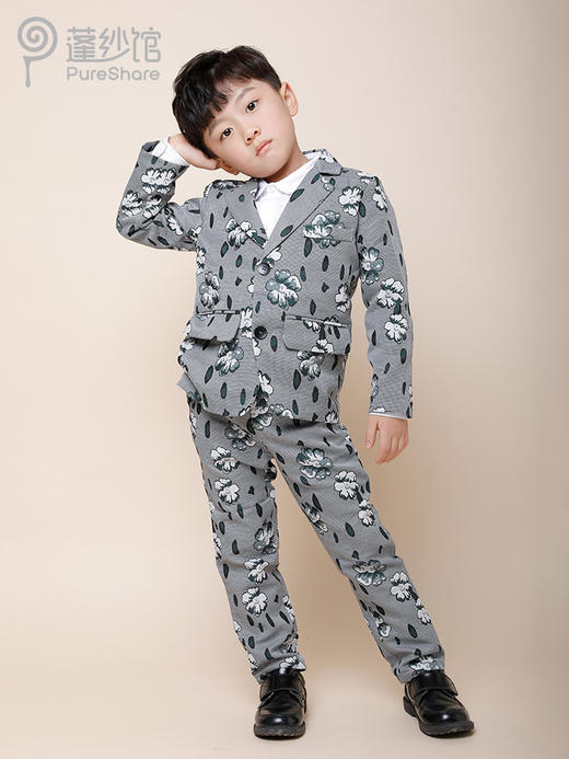 非质量问题不退换哦~pureshare蓬纱馆 墨绿碎花西装套装童装西服套装生日宴会走秀款 商品图2