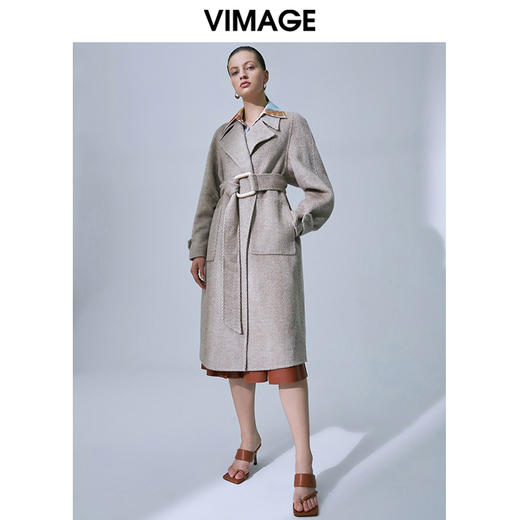  VIMAGE纬漫纪春季新款气质翻领收腰廓形显瘦长款羊毛呢大衣女V1514102 商品图0