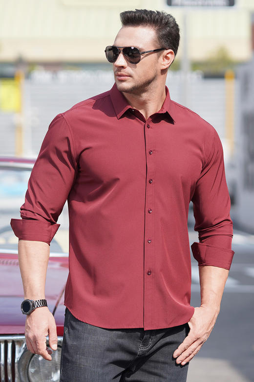 特大码【新款DM】 新款大依优型大码长袖衬衫弹力免烫加肥加大衬衣胖子大号男装 商品图5