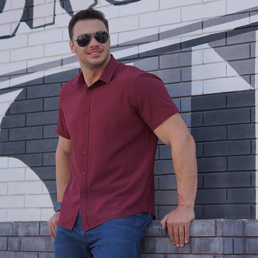 【超大码】【新款DM】大依优型大码短袖衬衫加肥加大男装弹力免烫大号短袖衬衫纯色大码衬衣 商品图2