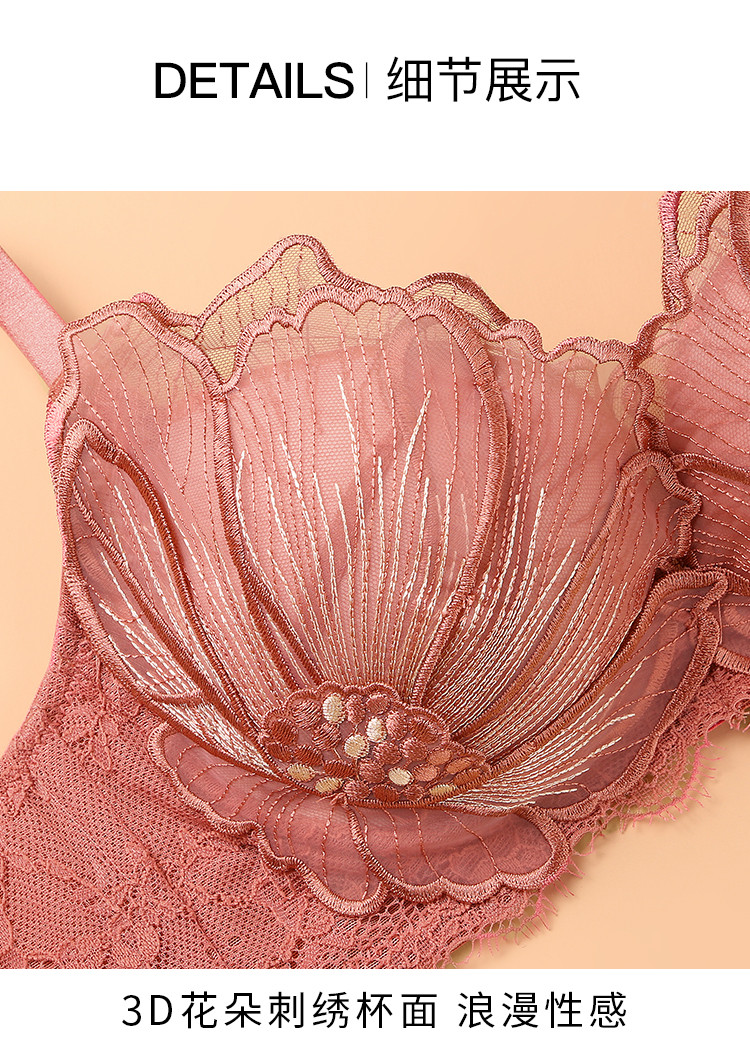 【设计师款】花朵刺绣性感小胸调整型胸罩内衣女无钢圈聚拢文胸 颜园