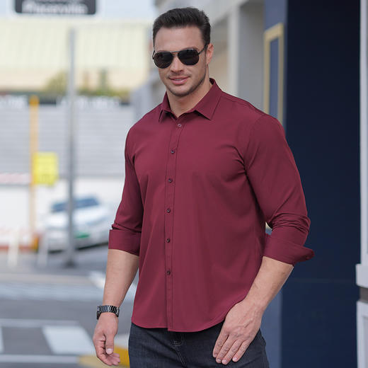 特大码【新款DM】 新款大依优型大码长袖衬衫弹力免烫加肥加大衬衣胖子大号男装 商品图3