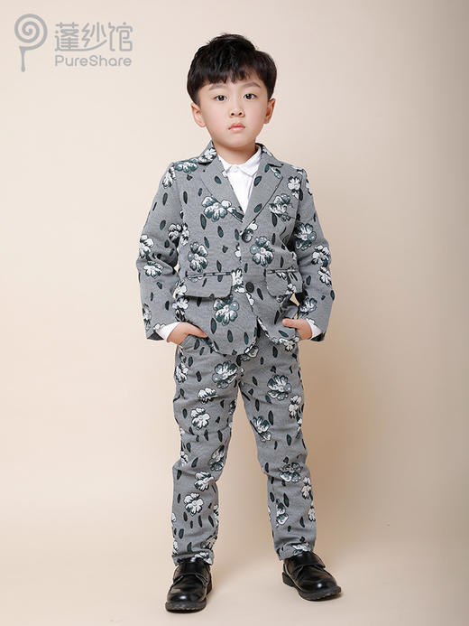 非质量问题不退换哦~pureshare蓬纱馆 墨绿碎花西装套装童装西服套装生日宴会走秀款 商品图4