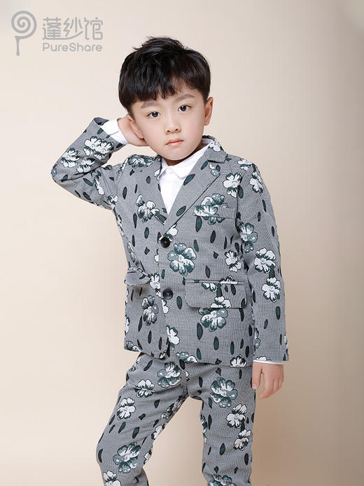 非质量问题不退换哦~pureshare蓬纱馆 墨绿碎花西装套装童装西服套装生日宴会走秀款 商品图3