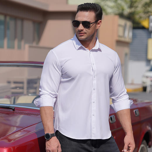 特大码【新款DM】 新款大依优型大码长袖衬衫弹力免烫加肥加大衬衣胖子大号男装 商品图1