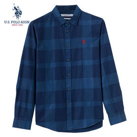 （Z）【自营】U.S.POLO 男士气质型蓝色格子长袖衬衫 5191107008