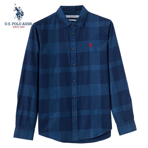 （Z）【自营】U.S.POLO 男士气质型蓝色格子长袖衬衫 5191107008 商品图0