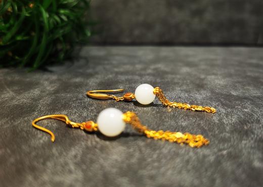 【御珠宫坊】金镶羊脂白玉耳坠 商品图2