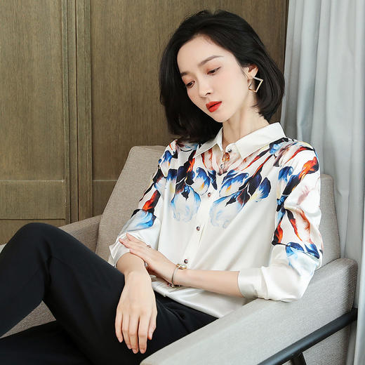 上海旗袍厂ASE-9099  印染立领知性真丝衬衫 商品图3