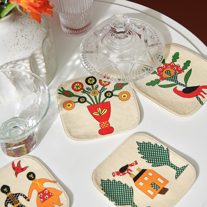 中古图案杯垫布艺咖啡杯垫创意北欧防烫隔热茶杯