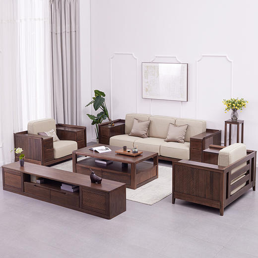 【现代实木风-NJT2104-2105-2106沙发】现代实木/ 现代简约/客厅/北美黑胡桃/实木沙发 商品图1