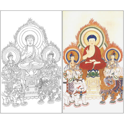 竖幅工笔人物白描底稿 佛像华严三圣-观音菩萨-SF02 商品图0