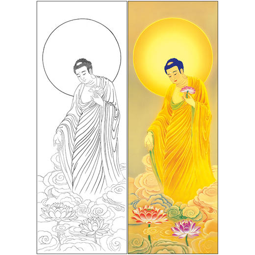 竖幅工笔人物白描底稿 西方三圣 南无阿弥陀佛-观音佛像菩萨-SF09 商品图0