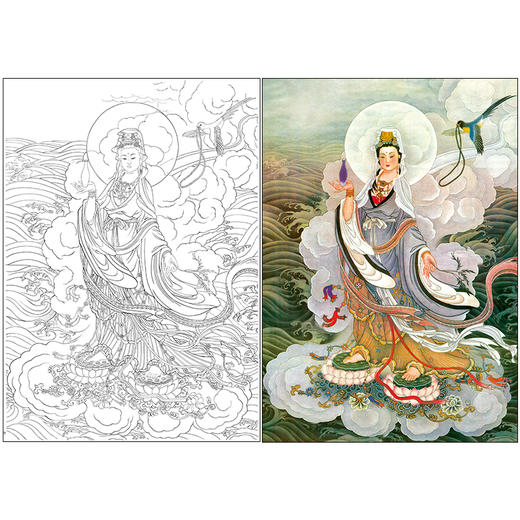 竖幅工笔人物白描底稿-观音佛像《大悲观世音菩萨》-多种白描尺寸可选-SF07 商品图0