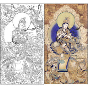 竖幅工笔人物白描底稿清 佚名-《普贤菩萨图》观音佛像-多种白描尺寸可选-SF06