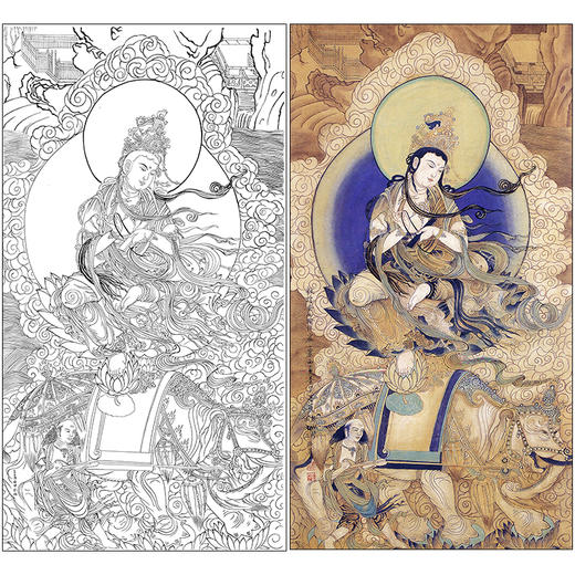 竖幅工笔人物白描底稿清 佚名-《普贤菩萨图》观音佛像-多种白描尺寸可选-SF06 商品图0