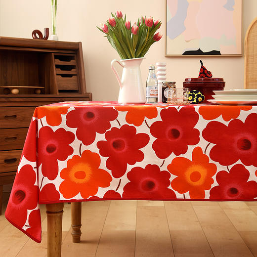 西柚红花朵桌布花卉桌布红色新年餐桌布 商品图2