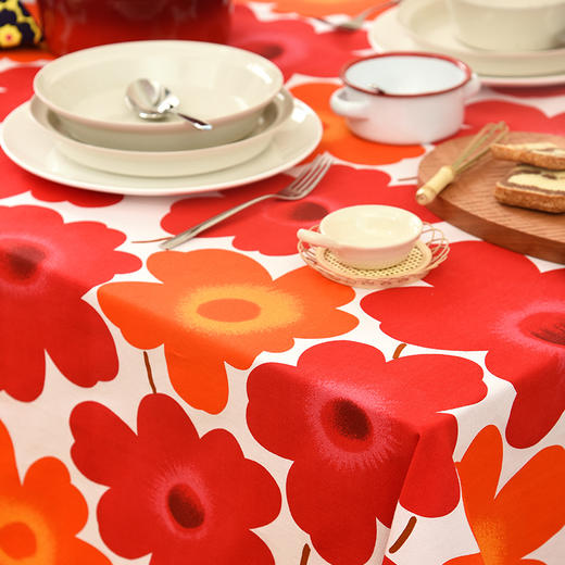 西柚红花朵桌布花卉桌布红色新年餐桌布 商品图3