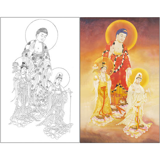 竖幅工笔人物白描底稿 佛像华严三圣二-观音菩萨-SF01 商品图0