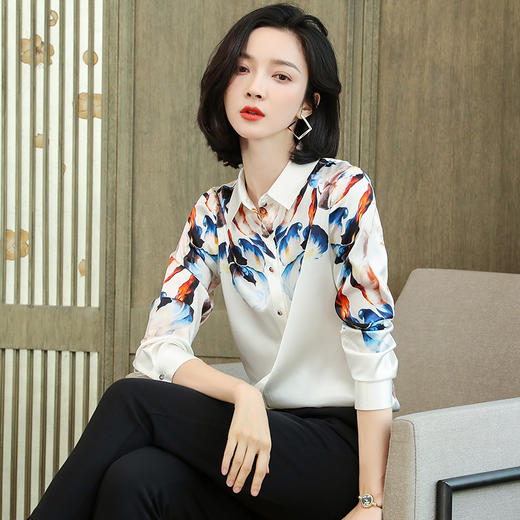 上海旗袍厂ASE-9099  印染立领知性真丝衬衫 商品图2