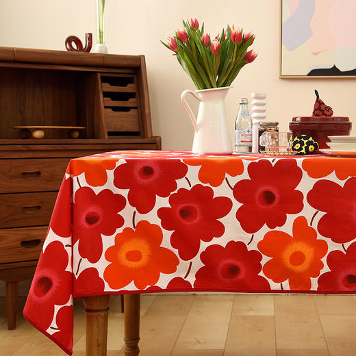 西柚红花朵桌布花卉桌布红色新年餐桌布 商品图0