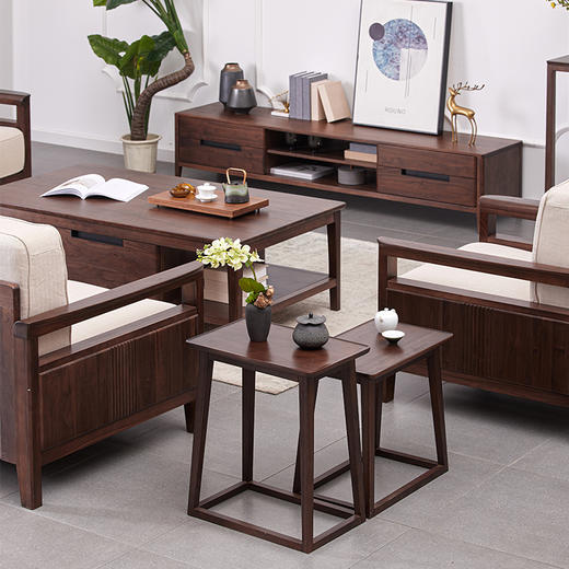 【现代实木风-NJT5312/13休闲几】现代实木风/现代简约/客厅/楸木/实木高低方几 商品图3