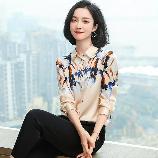 上海旗袍厂ASE-9099  印染立领知性真丝衬衫 商品图1