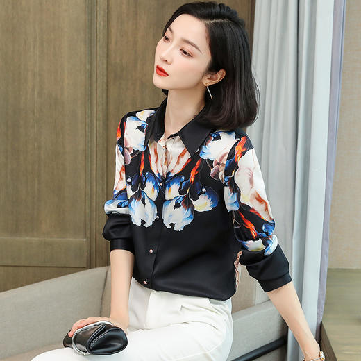 上海旗袍厂ASE-9099  印染立领知性真丝衬衫 商品图0