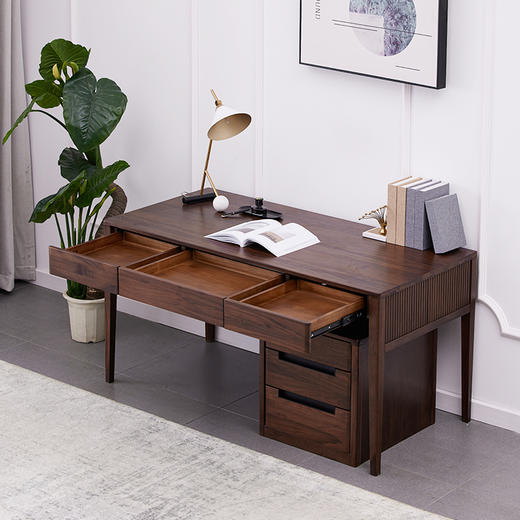 【现代实木风-NJT4102书桌】现代实木/现代简约/书房/北美黑胡桃/实木书桌+小柜 商品图1