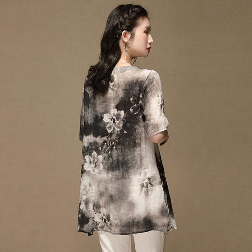 上海旗袍厂AYK-QF-200412水墨中长款国风改良圆领唐装2021春夏新款女装复古七分袖上衣女 商品图3