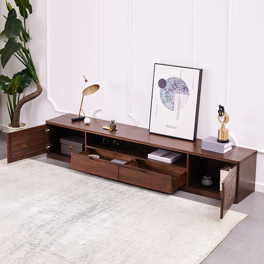 【现代实木风-NJT2303电视柜】现代实木/现代简约/客厅/北美黑胡桃/实木电视柜 商品图1