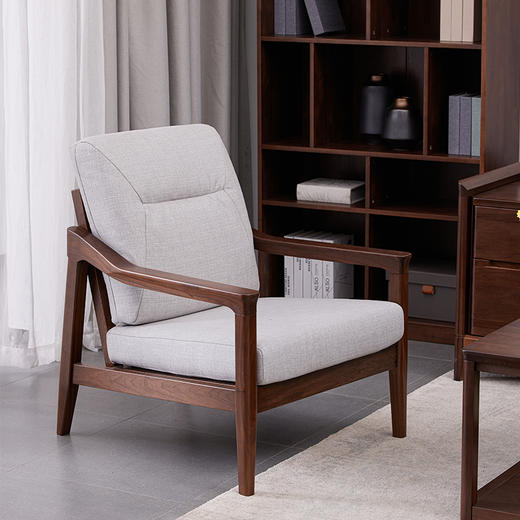 【现代实木风-NJN5101C03T休闲沙发】现代实木/现代简约/客厅/北美黑胡桃/实木休闲沙发 商品图0