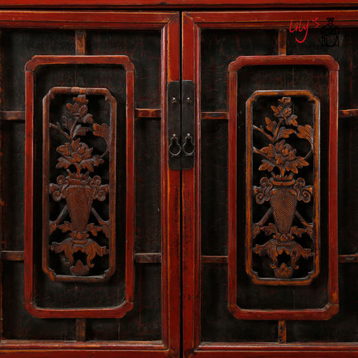 华伦家具古董收藏复古实木书柜书架落地红色柜子客厅书房置物架柜 商品图3