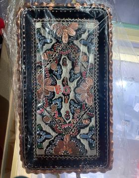 长方形铜雕花手工绘刻珐琅彩茶咖盘（长方） 810002