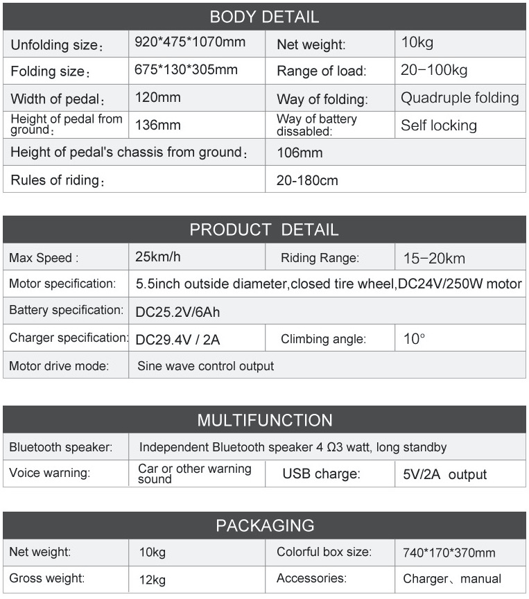 Electric Scooter X6 Specifications