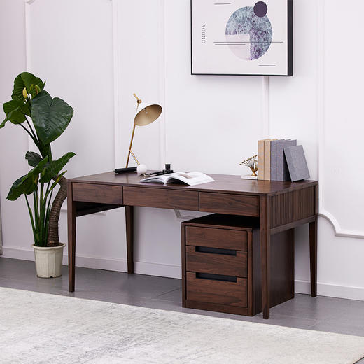 【现代实木风-NJT4102书桌】现代实木/现代简约/书房/北美黑胡桃/实木书桌+小柜 商品图0