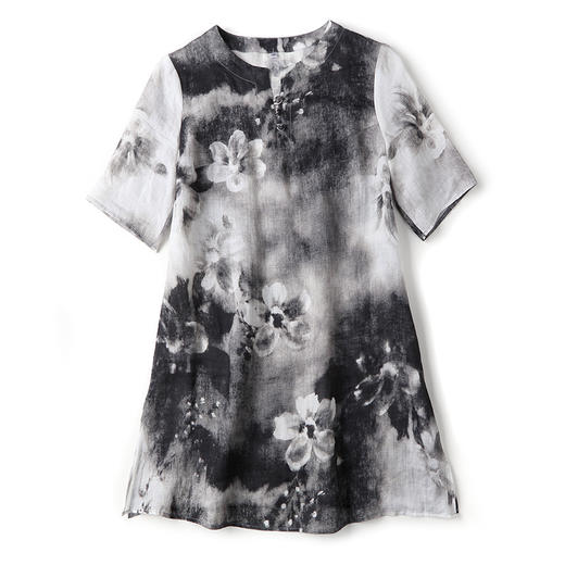 上海旗袍厂AYK-QF-200412水墨中长款国风改良圆领唐装2021春夏新款女装复古七分袖上衣女 商品图4