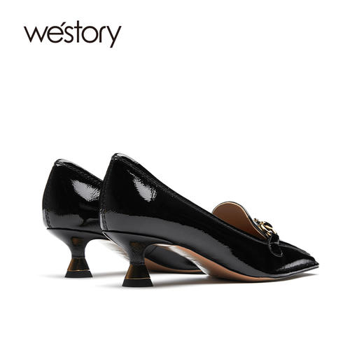 westory乐福鞋女2021春季小方头气质百搭真皮乐福鞋小猫跟单鞋女W21AM52411 商品图2
