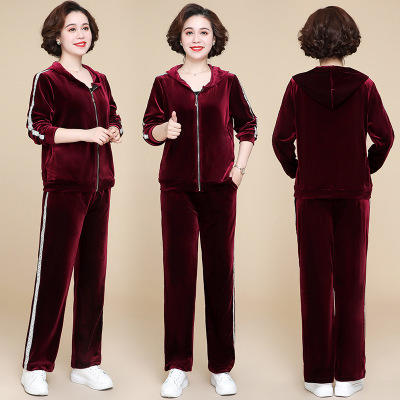 AML  19C186金丝绒两件套中老年妈妈装时尚运动装 商品图5