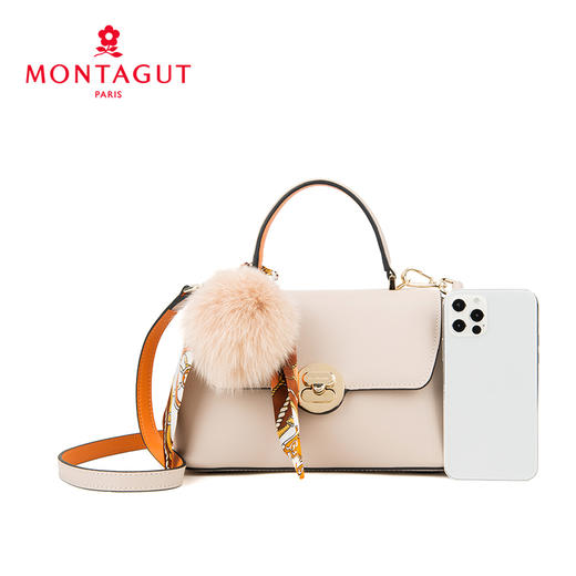 梦特娇法式优雅丝巾杏色斜挎手提包 商品图3