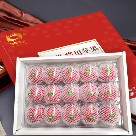 【红色高档平安礼盒】顶端果业洛川红富士苹果15枚85mm大果精美礼盒装 商品图3