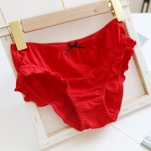 A01B镂空菠萝全棉新年红内裤本命年日系大红三角裤女华夫格 商品图1