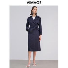 VIMAGE纬漫纪品牌女装春季新款洋气显瘦长款收腰气质风衣外套VA2104103