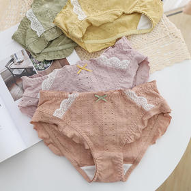 原创3D浮雕蕾丝感镂空棉女内裤纯棉提花日系抗菌三角裤小清新