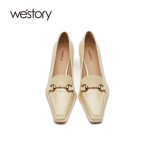 westory乐福鞋女2021春季小方头气质百搭真皮乐福鞋小猫跟单鞋女W21AM52411 商品图3