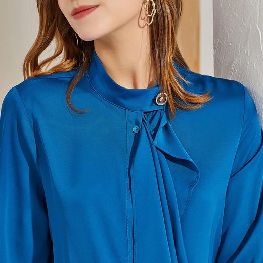 丁摩 新款重磅真丝衬衫女长袖纯色桑蚕丝衬衫个性飘带上衣Q121016-DA499 商品图9