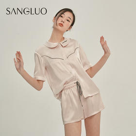【卢璐说专享】主推款 SANGLUO桑罗新品|弄潮基础款 肉粉色娃娃领真丝睡衣套装上衣裤子